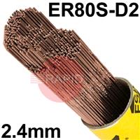 130824R150 ESAB OK Tigrod 13.08 Steel TIG Wire, 2.4mm Diameter x 1000mm Cut Lengths - AWS A5.28 ER80S-D2, 5Kg Pack
