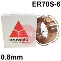A1808LBW Lincoln Arcweld AS2 Copper Coated Steel A18 MIG Wire, 0.8mm Diameter x 15Kg Reel (Wire Basket), ER70S-6