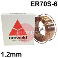 A1812LBW Lincoln Arcweld AS2 Copper Coated Steel A18 MIG Wire, 1.2mm Diameter x 15Kg Reel (Wire Basket), ER70S-6