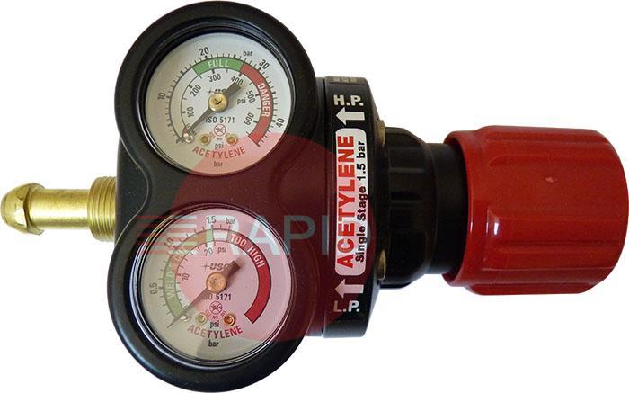 0785-2139  GCE Edge 3 Series Acetylene Regulator Side Entry, 1.5 Bar, G 5/8 LH Inlet, G 3/8 Outlet, UK Fitting Only