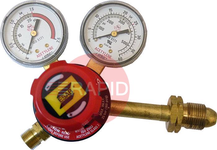 0785-2156  ESAB GCE FE300 Acetylene Regulator Side Entry, 1.5 Bar, G5/8 LH Inlet, G3/8 LH Outlet, UK Fitting Only