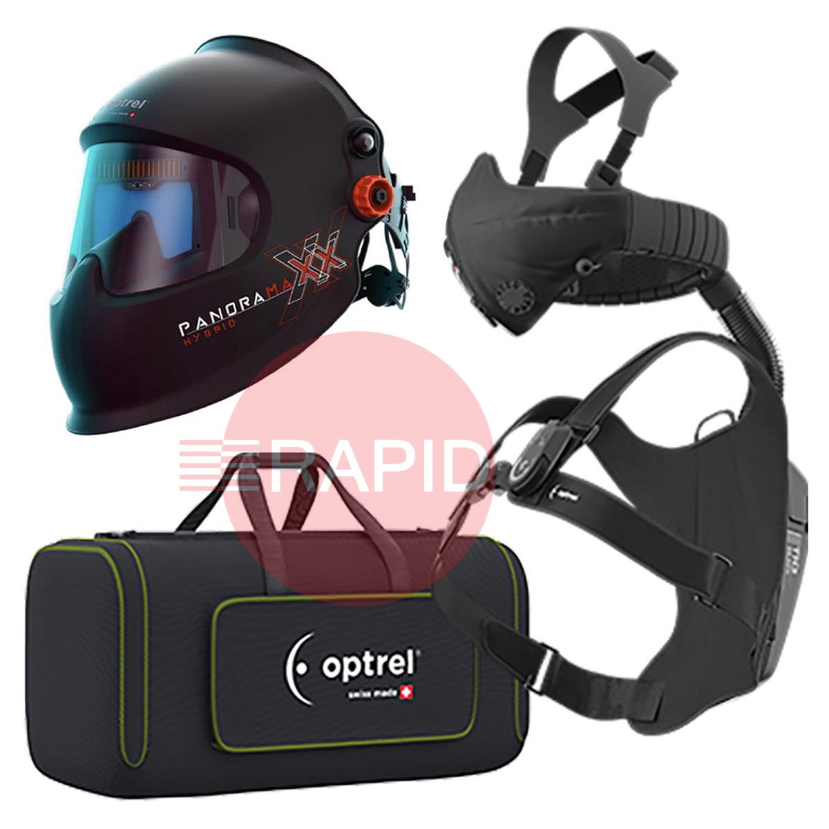 4600.170  Optrel Panoramaxx Hybrid Black Auto Darkening Laser Helmet with Swiss Air System, Shade 5 - 12