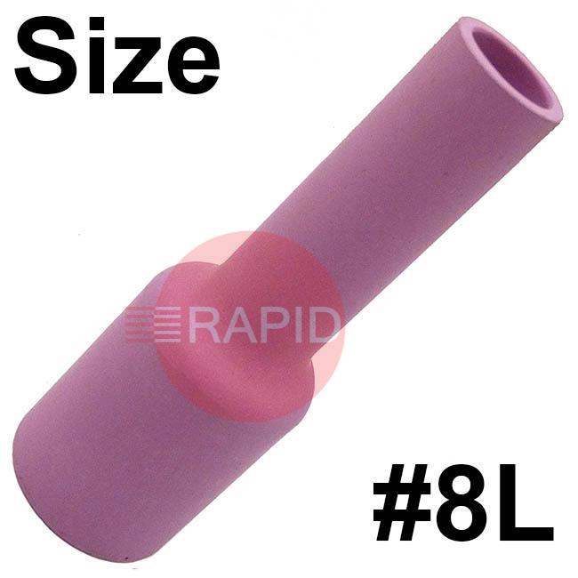 CK-3AG8L  CK 3 Series Long Alumina Gas Lens Cup, Size 8, 76mm Long x 13mm Bore. 54N14L