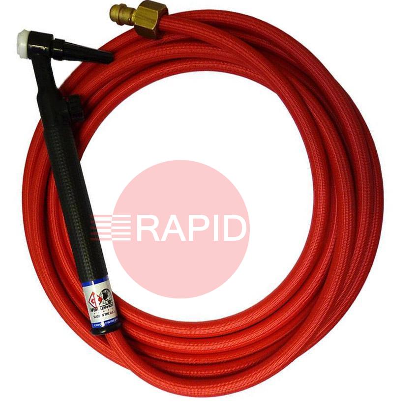 CK-CK9V12RSFRG  CK9V Gas Cooled TIG Torch with 1pc 3.8m Superflex Cable & Gas Valve, G3/8 Machine Connection, 125 Amps @100% Duty Cycle.