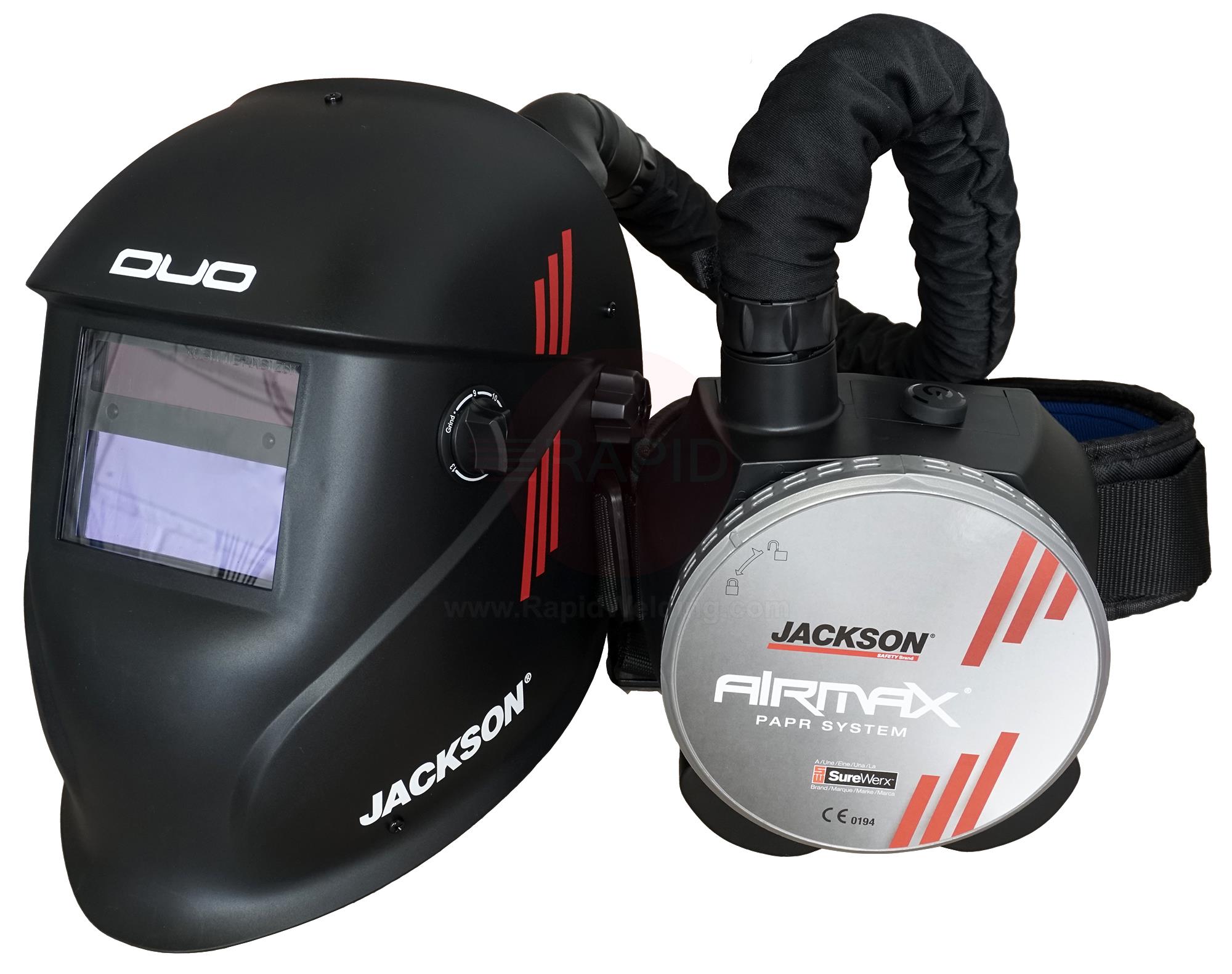 J7050  Jackson WH25 Duo Auto Darkening Welding Helmet and R60 Airmax PAPR System, Shades 9-13 With Grind Function, TH3 Protection