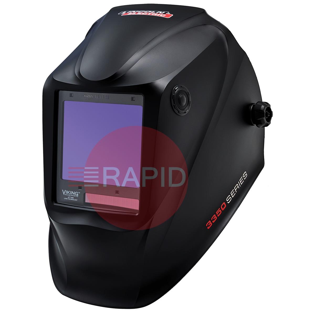 K3034-4-CE  Lincoln Viking 3350 Black Auto Darkening Welding Helmet, with Grind Button - Shade 5-13, Class 1/1/1/1